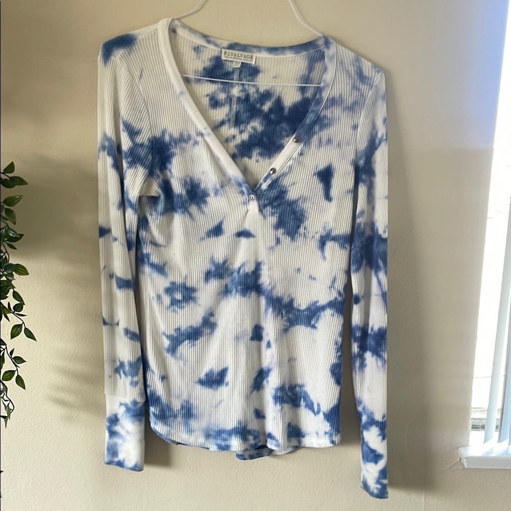 PJ Salvage Blue Tie-Dye Long Sleeve Top